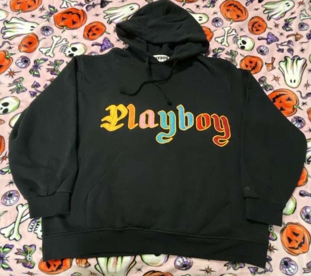 Playboy by PacSun Black Hoodie with Rainbow Embroidered Logo XL
